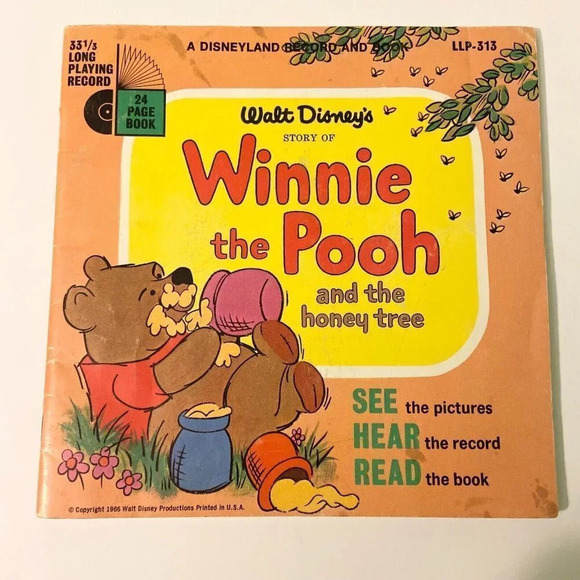 Vintage 1965 Disney Winnie the Pooh and the Honey Tree 7  Inch Record and Book - Picture 1 of 16